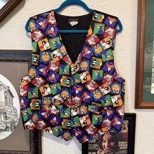 Vintage 90s RARE Warner Bros Looney Tunes Colorful Cartoon Vest Size Mens Large