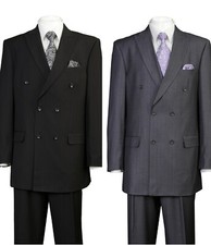 Men's Double Breasted Suit Striped , Double Vents ,Pants with Pleats L5911
