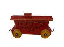 Vintage Wooden Pull Toy Red and Yellow Wood Train Caboose Pennsylvania 19265