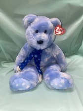TY beanie Babies 1999 Holiday Teddy Blue Bear White Snowflakes with tags 12"
