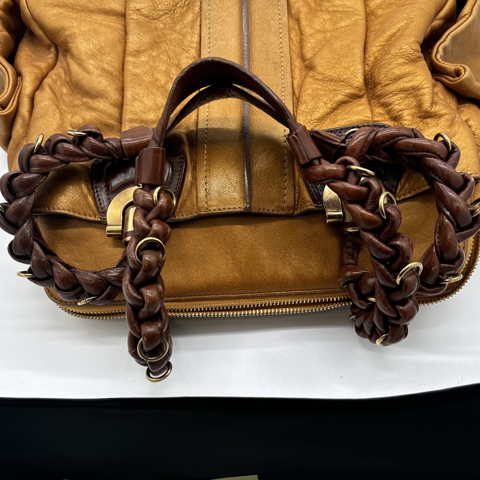 chloe handbag Large Leather Gold Chunky Braided H… - image 5