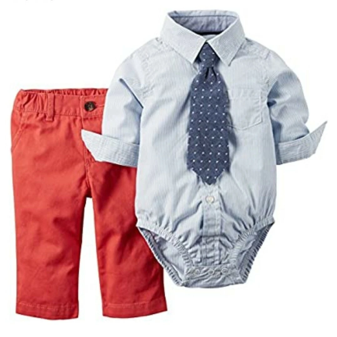Carter's 2 Piece Set Shirt Pants Tie Blue Red Size 9M Infant Boys New with Tags