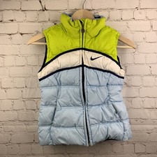 Nike Puffy Vest Insulated Youth Girls Medium Sleeveless Coat Blue Green