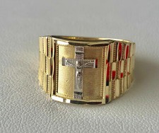 Men's 14k 2 Tone Solid Gold Big Bold Jesus Crucifix Cross Religious Ring