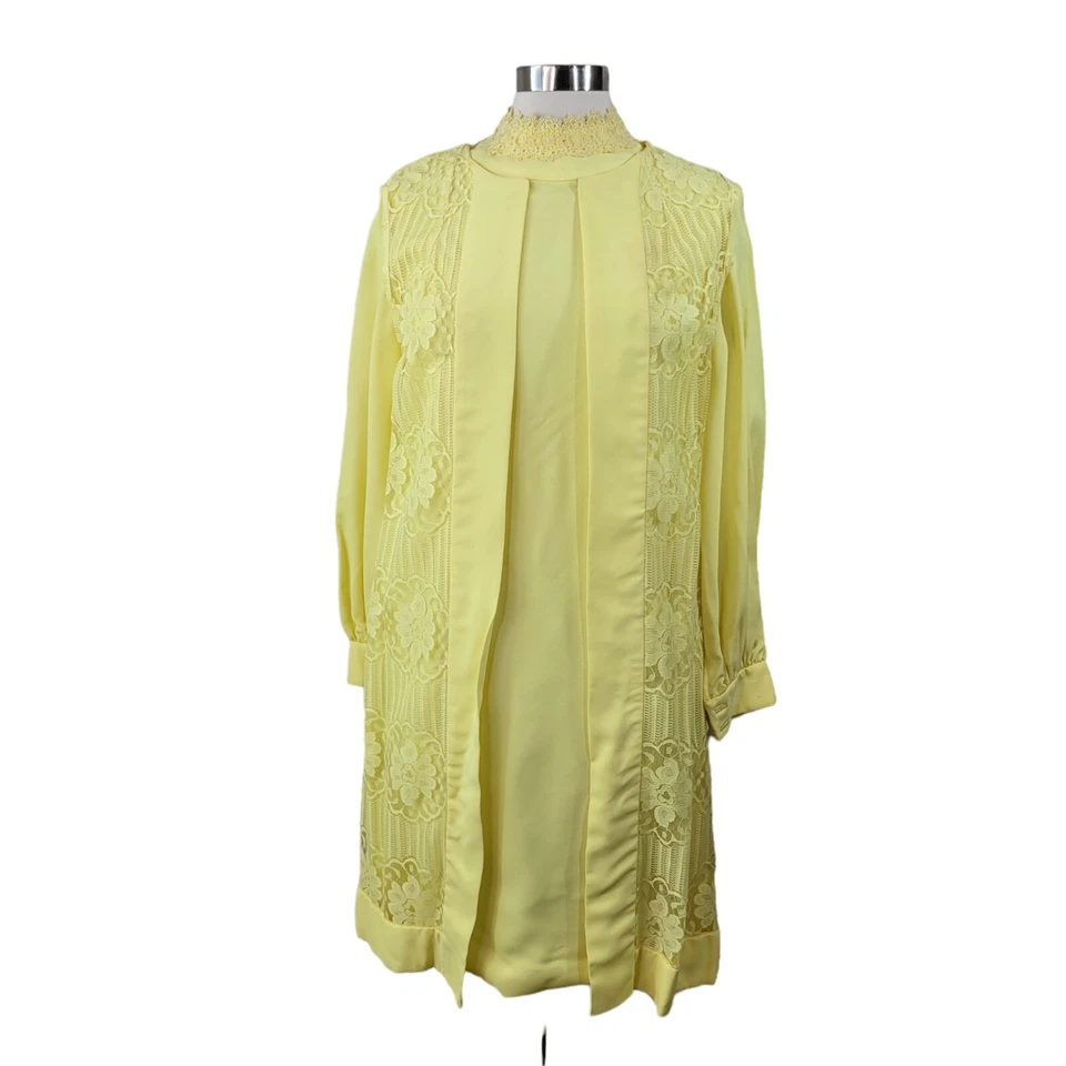 Vestido Chaqueta Vintage Años 60 70 Talla Pequeña Mediana Anfitriona Secretaria Carrera Amarillo Foto 2 de 4