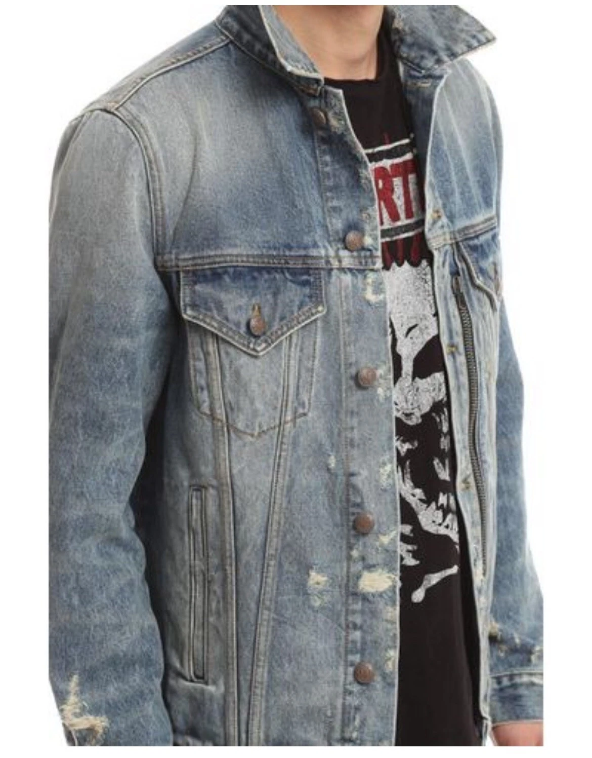 $1250 R13 Distressed Zipper Trucker Blue Jacket Large - product detail image 12
