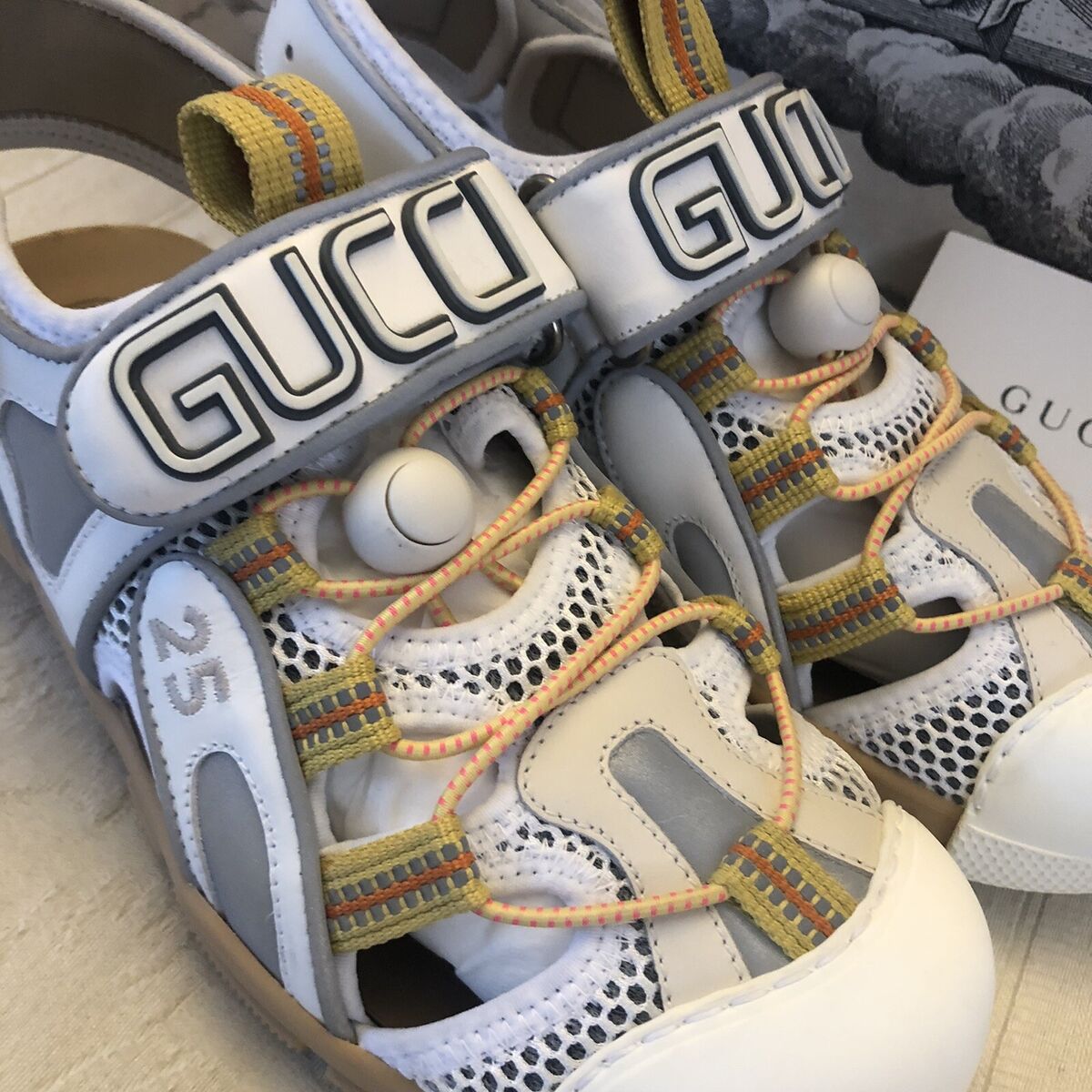 GUCCI Sport Sandal White Tinsel Athletic Summer Shoes Loess GUCCI Sport Sandal White Tinsel Athletic Summer Shoes Loess