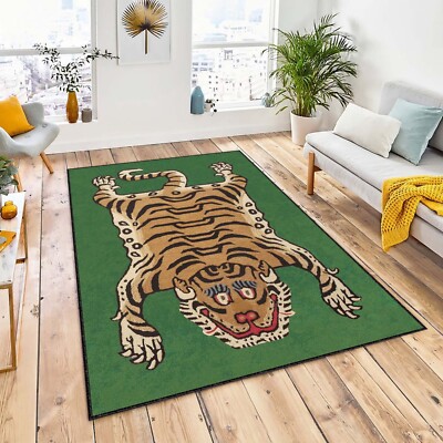 Tiger Lion Figure Indoor Rug, Animal Floor Rug, Tiger Skin Art Rug, Bengal Tibet