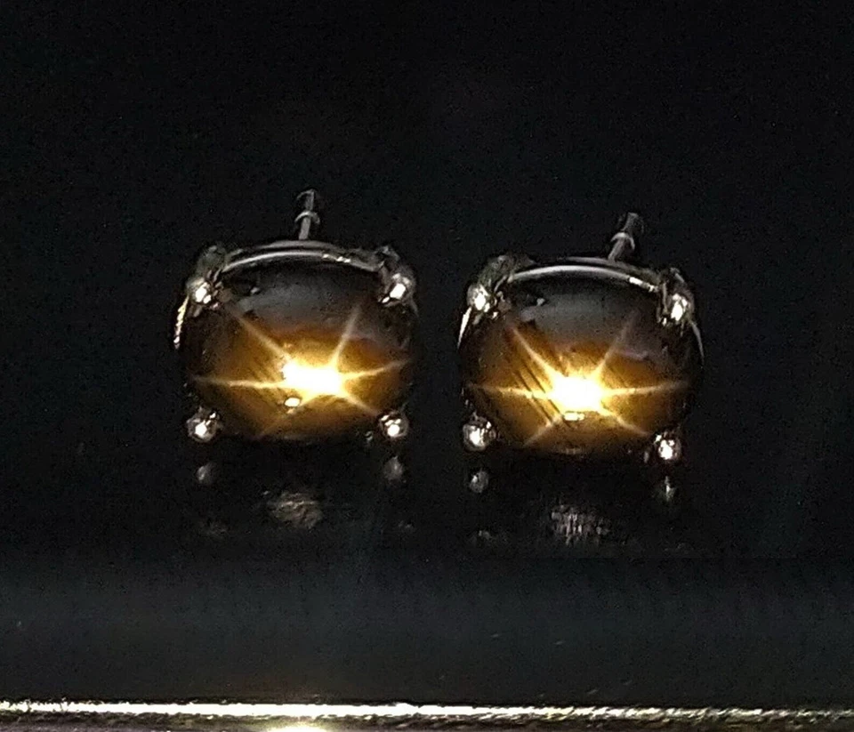 Par certificado de aretes de piedras preciosas de zafiro estrella negra de 30 quilates plata Stirling Foto 2 de 3