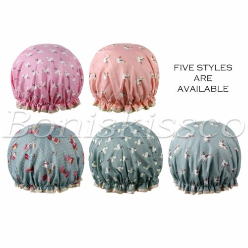 Shower Cap Waterproof Elastic Bathing Hat Salon Hair Dry Cover Boys Girls Adults - Picture 1 of 28