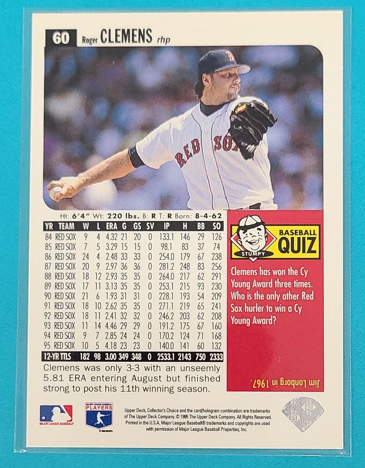 1996 Collector's Choice Silver Signature #60 Roger Clemens Bos Red Sox Card K7 - Image 2 of 2