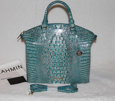 Brahmin Large Duxbury Satchel Mineral Blue Leather Tote Bag