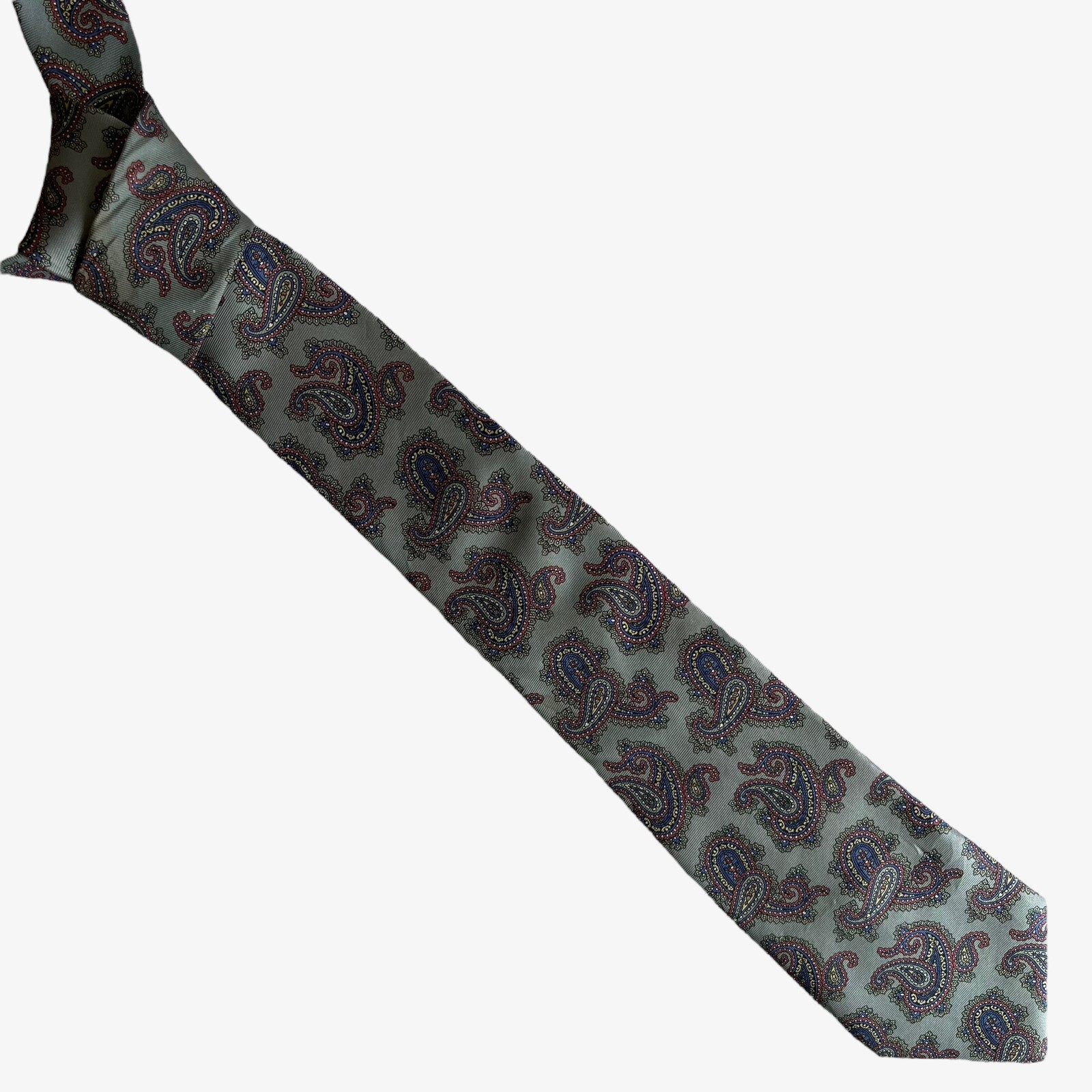 Vintage 90s Guy Laroche Paris Geometric Paisley Print Grey Silk Tie, Retro 80s