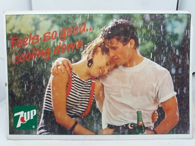 Vintage Werbe Postkarte 7UP Paar Abkühlung 80er Jahre 