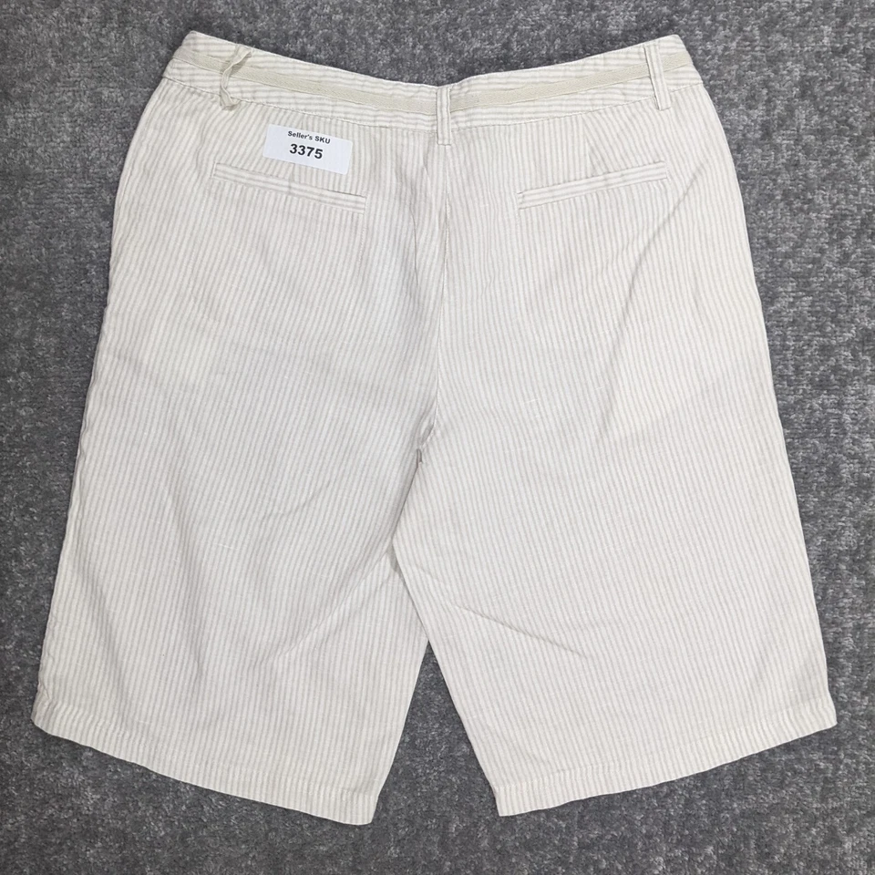 Bermuda Willi Smith feminina tamanho 10 bege 100% linho costura interna 11,5" listras - Imagem 2 de 4