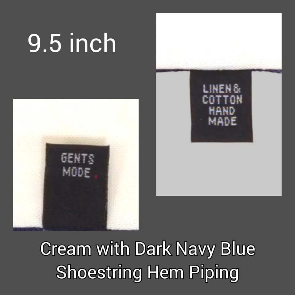 Mens Linen WHALE Print Handkerchief Pocket Square Cream Navy Border Hanky 9.5" - Image 4 of 4