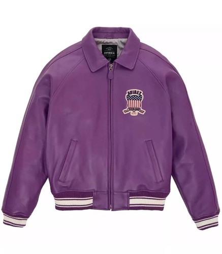 Purple Avirex USA Leather Jacket – All-American Varsity Racing Style Jacket