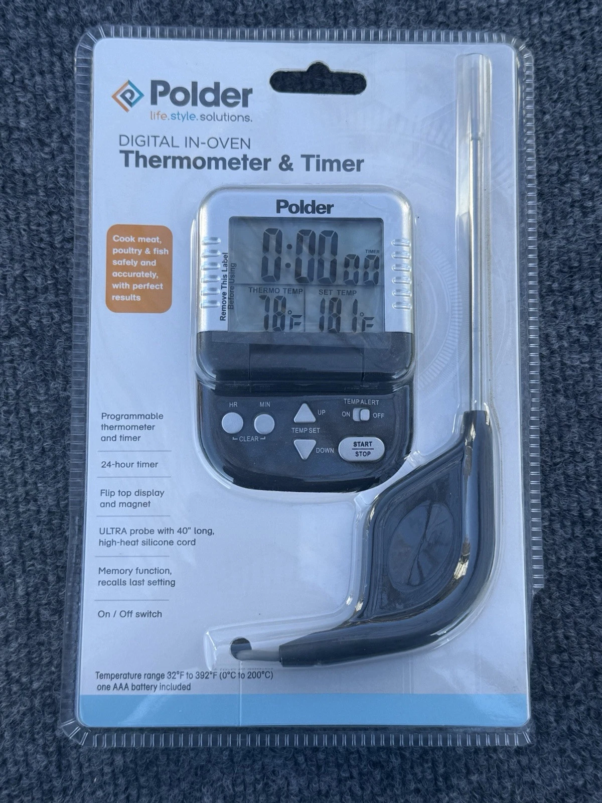 POLDER Digital In-Oven Thermometer/Timer THM-362-86 *New