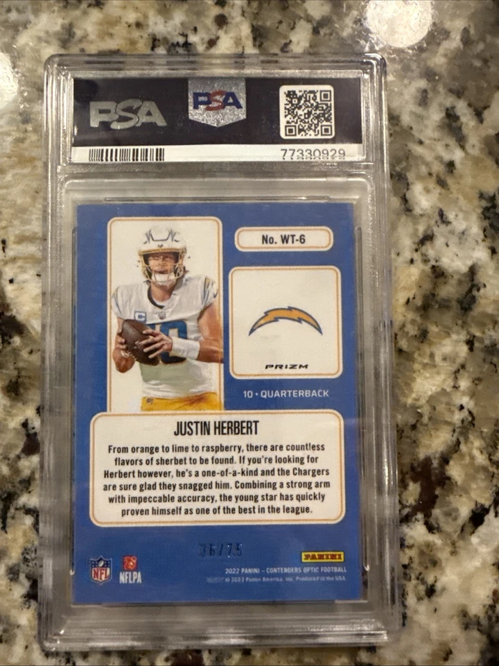 2022 Panini Contenders Optic - Winning Ticket /75 Justin Herbert Psa 9  - Image 2 of 3