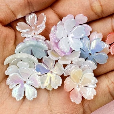 100PCS Acrylic Flower Beads Charm Bulk for Jewelry Making Cute Floral Charms DIY