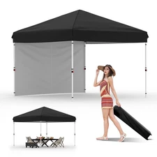 10x10 Pop Up Canopy with 1 Sidewall, Beach Tent with One Push Setup
