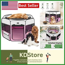 Portable Hexagonal Dog Playpen - Stylish Pink Pet Tent for Indoor/Outdoor Use