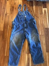 Carhartt Carpenter Blue Denim Overalls Bib Mens Size 48x30