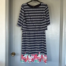 JSP size Medium Short Sleeve Midi Dress Partially Lined Floral Hem