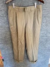 Pazoni Pants Mens 32 Waist Khaki Flat Front Pleated Cuffed Dress Made Italy