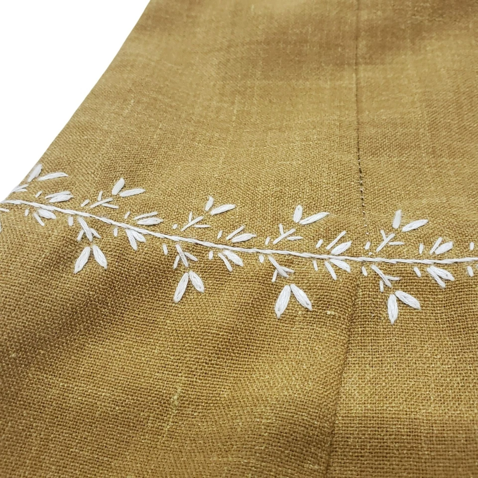 Handmade Embroidered Girls Pinafore Dress Fringe Brown Tan White Boho Prairie - Image 4 of 4