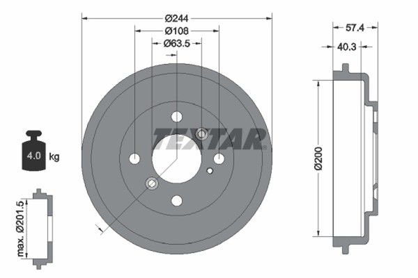 2X Bremstrommel Textar 94031900 FüR Uk Ccn Fiesta CB1 Fk Ford Ka 6 Van 3 Tk Vct-image