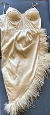 Fashion Nova Dress Women’s Size L  Feather Satin Bodycon Bustier