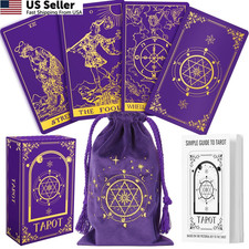 Hihealer 78 Tarot Cards Deck with Guide Book and Linen Carry Medium, Purple
