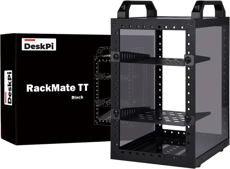 Elegantly Designed DeskPi RackMate TT Mini Rack with 2 Rack Shelves for AV Use