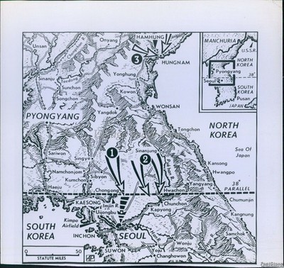 Map South North Korea Border Paths Leading To Seoul Politics Vintage Photo 6x8