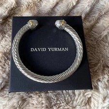 David Yurman Classic Cable 7mm Sterling Silver Station Cuff Bracelet Size L