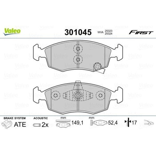 Plaquettes de frein Valeo 301045 First à haute endurance thermique pour frein à disque Fiat