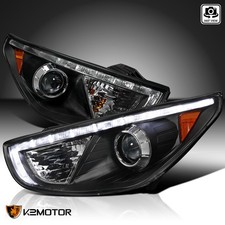 Black Fits 2010-2013 Hyundai Tucson Led Strip Projector Headlights Headlamps Lr Black Fits 2010-2013 Hyundai Tucson Led Strip Projector Headlights Headlamps Lr