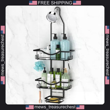 Adjustable Hanging Shower Caddy with Hooks and Soap Holder, Rustproof Black
