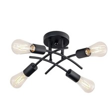 Industrial 4-Light Semi Flush Mount Ceiling Light Fixture, Modern Black Close...