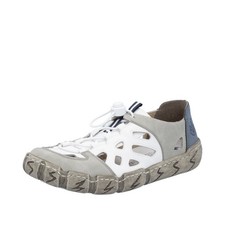 Rieker Slipper Weiß-Kombi L0358-80 Damen Schuhe durchbrochen Sommer