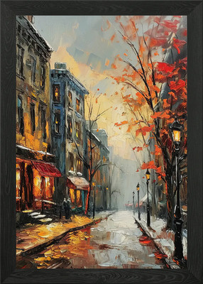 Herbst Stadt Straße Gemälde gerahmt Wandbild Poster Leinwanddruck Bild