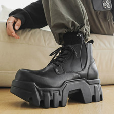 Stivaletti uomo alti stringati plateau tacco scarpe punk gotico moto