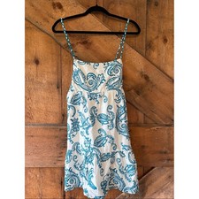 Alice + Olivia White Teal Paisley Mini Dress Braided Strap Smocked Back Size 0