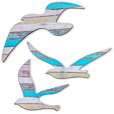 Sorcristy 3Pcs Wood Seagull Beach Wall Decor, 7.48 x 6.69 inches, Multicolor