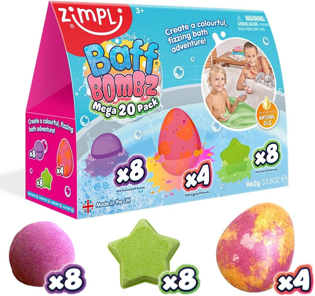 ZIMPLI - 20 x Baff Bombz Mega Pack, Create a colourful, fizzing, bathtime adven