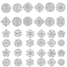 36 Pieces Crystal Rhinestone Flower Brooches for DIY Craft Party Silver 36pcs