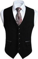 Men's Slim Fit V-Neck Tuxedo Vest Formal Waistcoat for Wedding Business Party