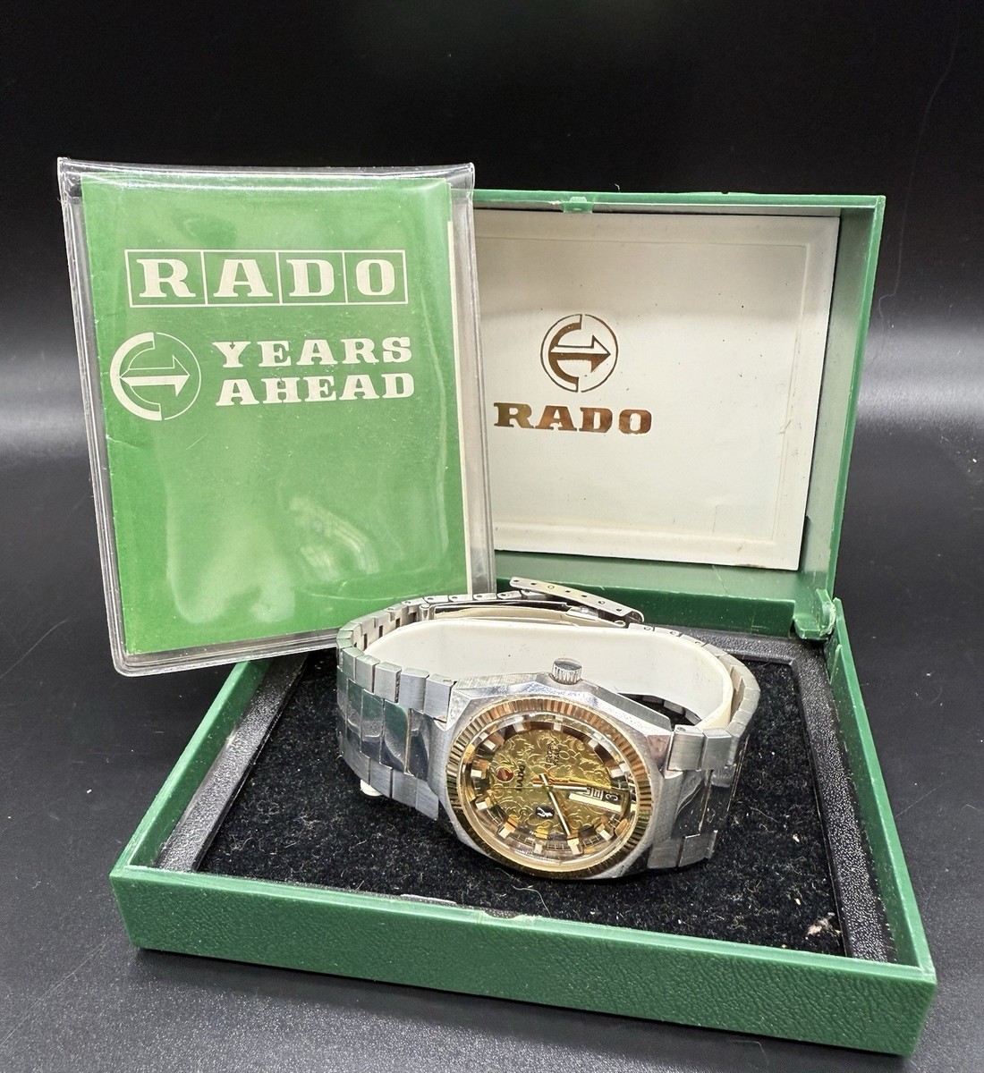 【RADO】メンズ　腕時計　稼働品　グランド　スタッグ Rado Golden Stag Rare Floral Engraved Dial Vintage Watch With Box