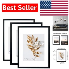 Elegant Set of 3 Black 12x16 Picture Frames with Detachable Mat for Wall Mount